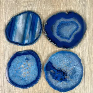 Blue Agate Coaster Set, Gemstone Accents, 3.5" to 4.5" each, 4-pieces #5204BLUE