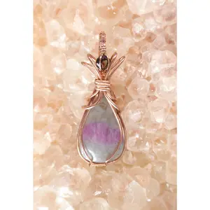 Wire Wrapped Ruby in Quartz and Smokey Quartz Faceted Accent Stone In Copper
