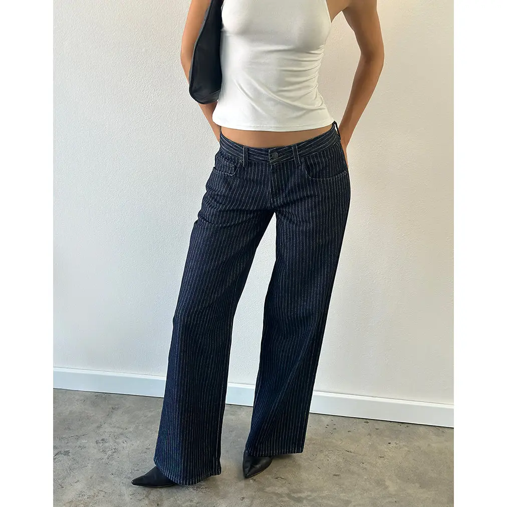 Low Rise Roomy Jeans in Stripe Indigo
