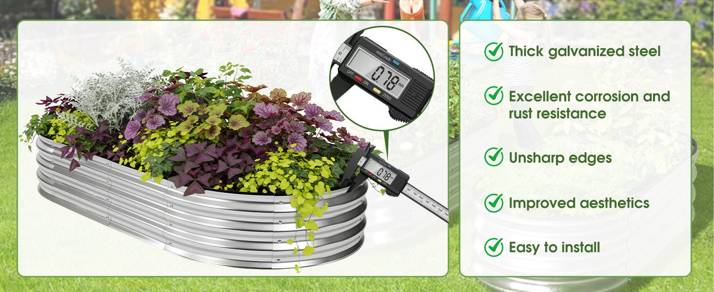 Raised Garden Bed, Outdoor Planter Box with Open Bottom Design, Metal Large Garden Bed for Vegetables, Herbs & Flowers, Rustproof for Backyard & Patio, Silver