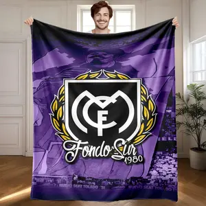 1 piece Real Madrid Fondo Sur fan section themed flannel blanket - Flannel blanket with modern design, suitable for sofas and beds, all-season use, super soft and comfortable, digitally printed pattern, 100% polyester material, machine washable