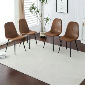 A set of 4 modern medieval style restaurant cushioned side chairs, equipped with soft cushions and black metal legs, suitable for kitchens, lounges, and farmhouses.