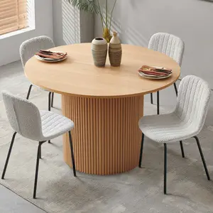 NORDICANA 5 Piece Round Dining Table Set for 4, Mid Century Modern Wooden Kitchen Table and Chairs, Space-Saving Small Dinette Set (47 Inch Oak Table+4 White Chairs)