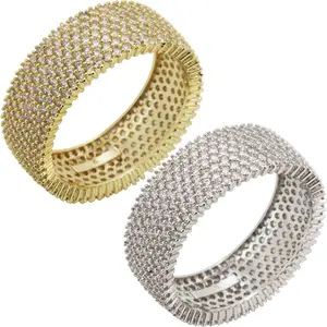 14k Yellow/White Gold Plated AAA Cubic Zirconia 9mm Seven-Row Pavé Eternity Band Ring