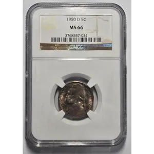 1950-D JEFFERSON NICKEL (5C) NGC MS 66 Certified Coin
