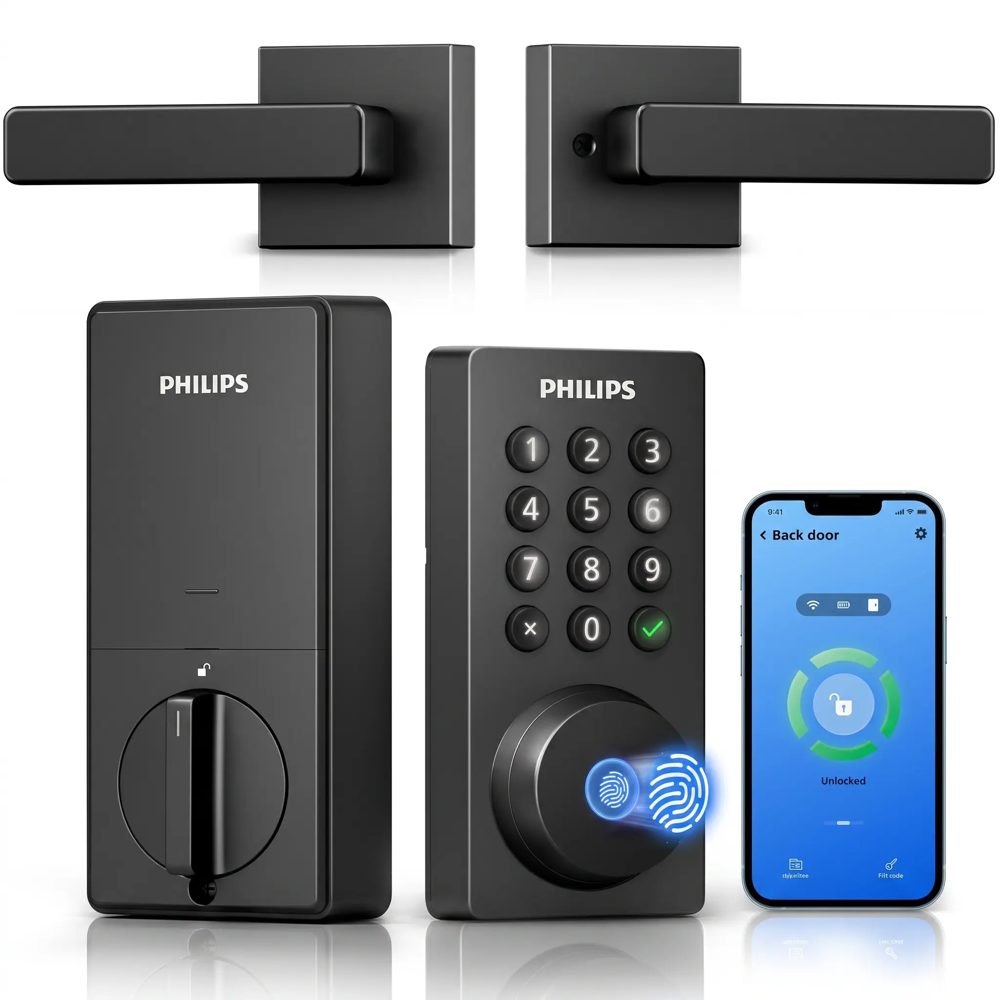 Philips WiFi Keypad Deadbolt with Handle, Built-in WiFi, APP Remote Control