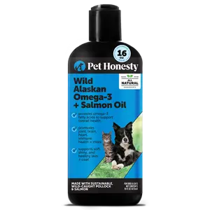 Pet Honesty Wild Caught Omega-3 + Salmon Oil Fish Oil for Dogs and Cats - 16 Ounce Bottle with Wild Caught Salmon & Pollock for Joint Heart Skin Coat Brain Health