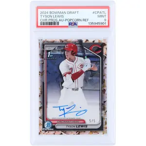 Tyson Lewis Cincinnati Reds Autographed 2024 Bowman Chrome 1st Bowman Popcorn Refractor #CPA-TL #5/5 PSA Authenticated 9 Card - Fanatics Authentic Certified