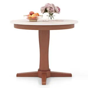 COSTWAY - 35 Inches Wooden Round Dining Table with Pedestal Base-White