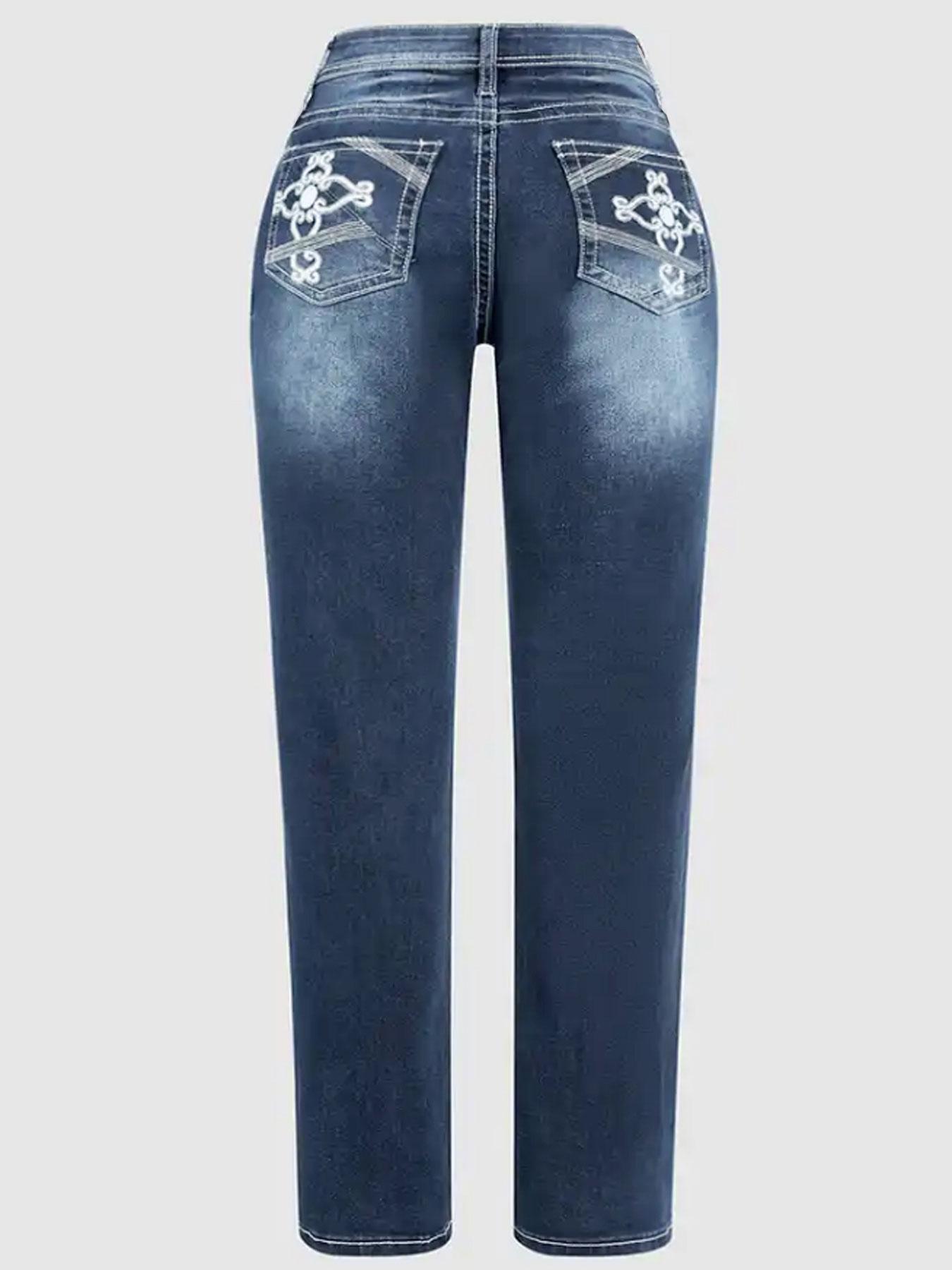 2026 Micro Horn Embroidered Explosive Cross Waist Slimming European and American Jeans for Women