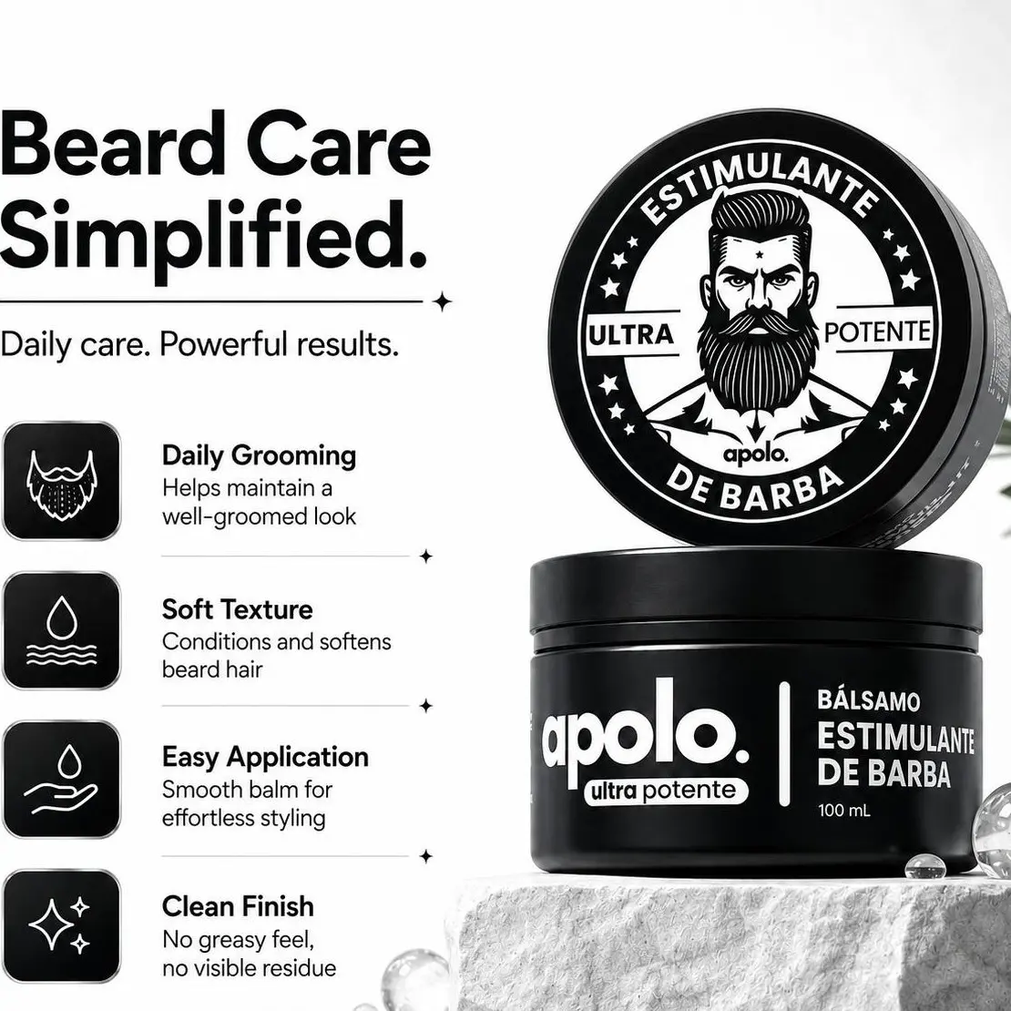 Apolo Ultra Potente Minoxidil Beard Growth Cream, Advanced Beard Revitalizing Blend, Relieve Severe Patchy Beard Alopecia, Boost Healthy Beard Growth in Thin Empty Zones