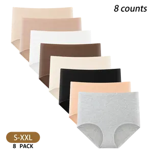 8Pack Underwear for Women High Waisted Cotton Briefs Basic Lingerie Bikini Seamless Panties S-XXL Minimalist Womenswear Elastic Sports Bikini