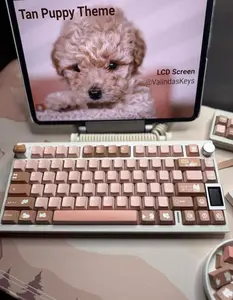Tan Puppy Theme Cute Wireless Full Set with LCD Screen & Adorable Keycaps for Enhanced Typing Experience