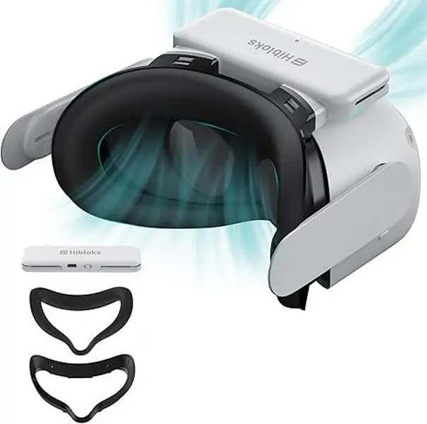 RCstyle Silicone Wireless Cooling Fan Mask for Meta/Oculus Quest 2 VR Headset, Soft Lycra Cotton Accessory with Circulated Ventilation to Prevent Glasses Fogging