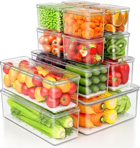 13 Pack Fridge Organizers Bins and Storage PBA Free Refrigerator Organizer with Lids Stackable Food Storage Bins for Kitchen Countertops Cabinets Fridge Drinks Fruits Vegetable