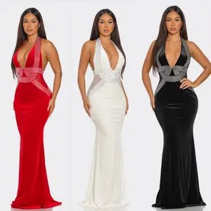 Nelle Rhinestone Embellished V-Shaped Neckline Velvet Maxi Dress Womenswear