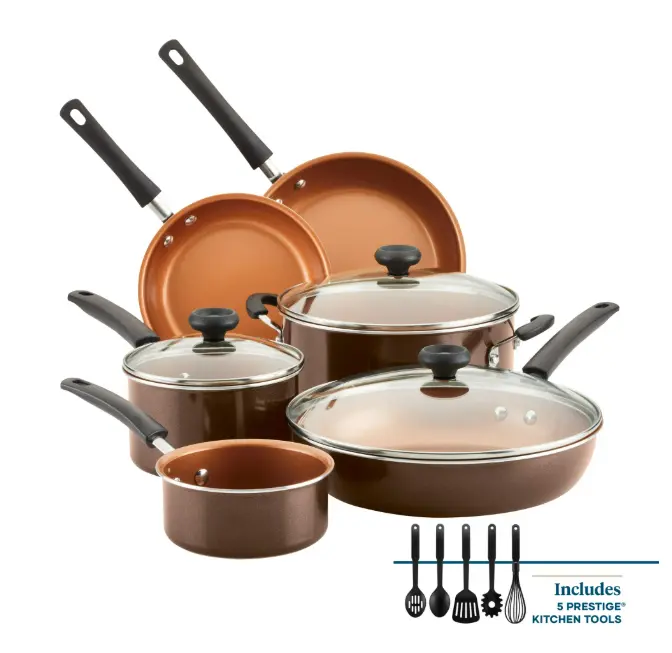 Farberware Easy Clean Pro 14 Piece Ceramic Nonstick Pots and Pans Set, Brown