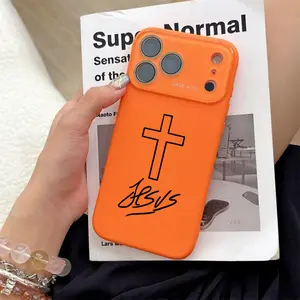 Minimalist Black Line Art Cross Design Phone Case With Cursive "Jesus" Signature Premium Print Quality Skin-Friendly Grip Drop-Proof & Dust-Resistant Elevate Your Phone's Protection And Comfort For iPhone 17 16 15 14 13 12
