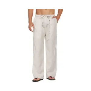 Mens Casual Linen Drawstring Pants Elastic Waist Lightweight Pant Summer Beach Yoga Trouser