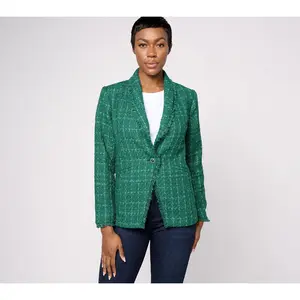GRAVER Susan Graver Petite Tweed Blazer w/Fray Detail