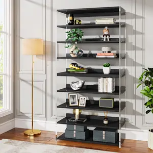 LITTLE TREE 8-Tier Acrylic Bookshelf, Modern Bookcase with Wood Shelves, 63" Display Storage Rack for Living Room, Bedroom, Home Office (Without LED)