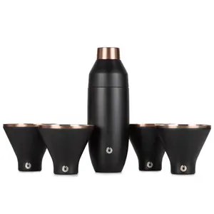 Stainless Steel Cocktail Shaker and Martini Glass Set, Black
