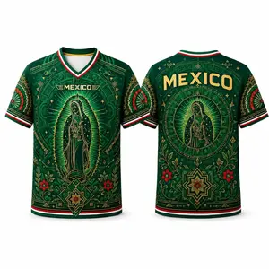Soccer Jersey, Green V-Neck Short Sleeve Football Shirt, Breathable Game Day Fan Top, Casual Sportswear Gift for Mexican Soccer Fans & Players