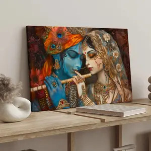 1 Count wood framed canvas, Krishna & Radha's gorgeous Mythological Figure Poster, Stylish Decor, Exquisite Bedroom Poster, Modern Art Deco, Stylish Home Poster, Hallway Office Mural, Ideal gift, HD, waterproof, print