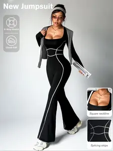 Women's High Waist Slimming Yoga Jumpsuit, Workout Jumpsuit, Comfortable Breathable Running Sportswear, Professional Fitness Training Tight Fit Clothes, Sportswear Jumpsuits