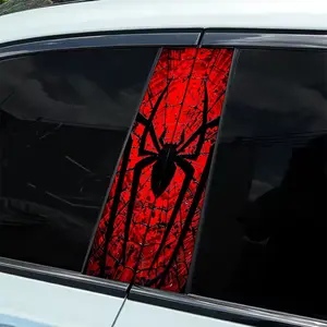 2 Pieces Spider-Man Themed Spider Web Car Sticker - Durable Vinyl B-Pillar Protective Film, Fantasy Themed Self-Adhesive Body Trim, Easy Installation, Weather Resistant Vehicle Accessories, Dynamic Art Design, Durable Firm, Natural Style Decoration