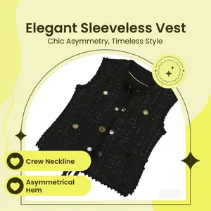 DUSHE Women's High-End Fitted Vest Top, 2026 Fall/Winter New Arrival, Sleeveless 1-Piece with Multiple Buttons, Asymmetrical Woven Straps, Side Slits, Round Neckline, Fashion Style for Casual & Formal Occasions - Womenswear