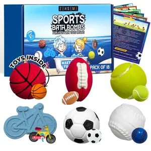 Kids Bath Bombs w/ Surprise Toys & Flash Cards – 6-Pack Sports Theme by ZenseMe | Organic, Fun & Educational! Body Care Gift