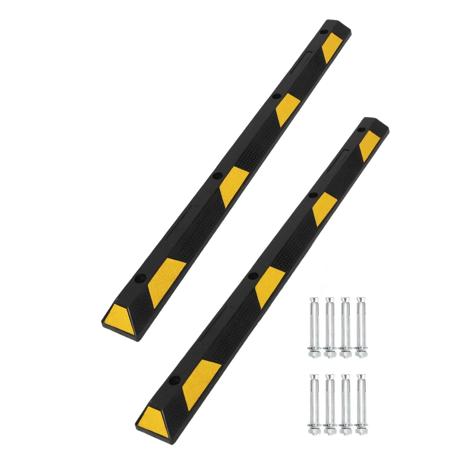 72 in Heavy Duty Rubber Parking Curb, 2 PCS Garage Car Wheel Stopper with Yellow & Black Reflective Strips, Durable Speed Bump for Driveway, Warehouse & Parking Lots