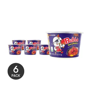 Samyang Buldak Fried Chicken Ramen Big Bowl 6 Pack - Sweet & Spicy Korean Instant Noodles 115g x 6, Viral Flavor