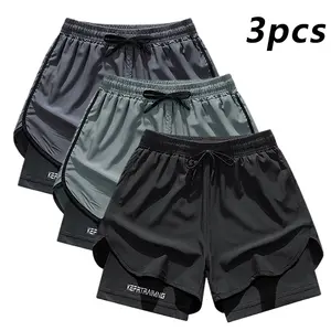 Men’s faux two-piece quick-dry breathable anti-exposure training shorts for summer, loose fit with drawstring, casual streetwear style, suitable for daily commuting and outdoor activities; lightweight, comfortable, versatile three-pack. tiktokshopspringgl