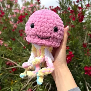 Crochet pink jellyfish plush