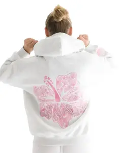 Adult & Youth Pink Palm Puff Hawaii Hibiscus Heather Cloud Hoodie – Oversized Graphic Sweatshirt, Casual Streetwear Fashion Apparel Pullover Top