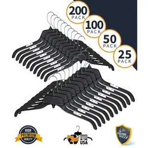 10 Pack Recycled Black Heavy Duty Plastic Shirt Blouse Garment Hangers with Polished Metal Swivel Hooks, 17 inch