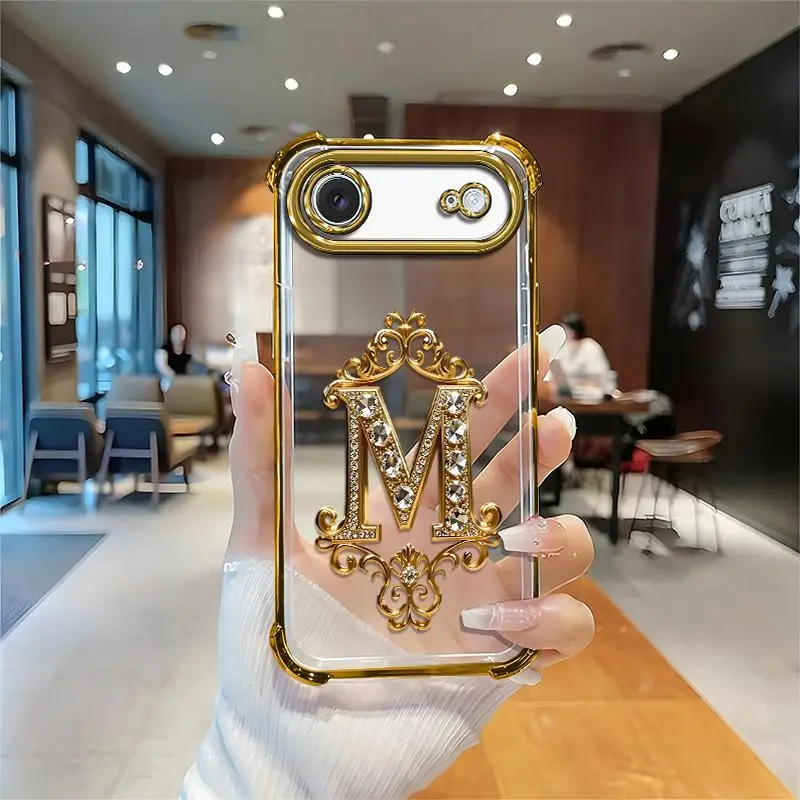 Suitable for [iPhone 17 Air] high-end phone case🥰，Features a premium-look printed design—not actual 3D diamond studs，Choose from any of the 26 letters. YM99