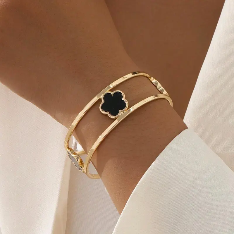 Flower Design Cuff Bangle, Elegant Bangle for Women, Fashion Jewelry for Party, Daily Clothing Decor, Trendy All-match & Exquisite Jewelry for Birthday Gift