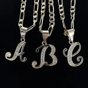 Initial Necklace Gold Plated Letter Necklace Alphabets From A-Z Figaro Chain Necklace