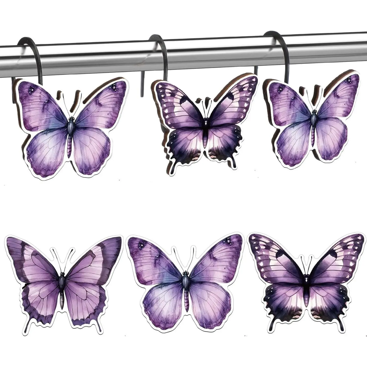 12 count  Butterfly Shower Curtain Hooks Set  Decorative  Butterfly Bathroom Decor Accessories Lilac Spring Shower Curtain Hangers for Bathroom Bedroom Living Room