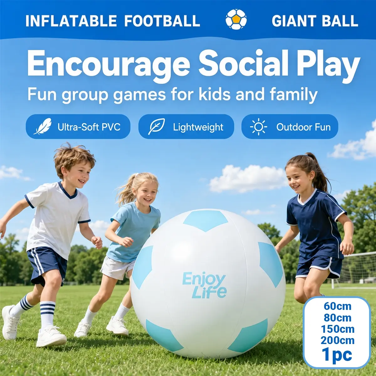 1pc Giant Inflatable PVC Outdoor Soccer Ball for Kids and Family, Ball Sports Equipment, Oversized Beach and Grass Ball, Foldable Lightweight, Outdoor Recreation, Backyard Party Supplies, Perfect for Backyard, Park and Beach Activities, Inflatable Balls