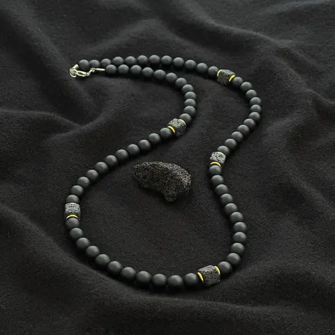 Men's Minimalist Stone Decor Necklace, Obsidian Necklace, Men Accessories, Fashion Jewelry for Party, Daily Clothing Decor, Trendy All-match & Exquisite Jewelry for Birthday Gift