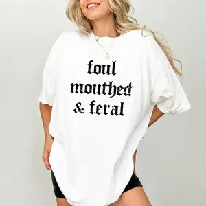 [100% Cotton] Vintage Foul Mouthed & Feral Shirt, Feral Unhinged Tees, Unhinged Women Oversized Graphic Tee, Retro Foul Mouthed & Feral Mom Tee T-Shirt For Men And Women Men's Breathable Crew Neck T-Shirt