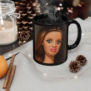 Disgusted Barbie Expression Mug | Black Ceramic Coffee Cup