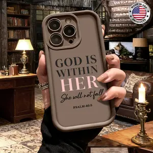 Stylish God Is Within Her Bible Verse Quote Aesthetic Design Case for iPhone 17 16 15 14 Pro Max 13 12 11 XR XS Plus Air Slim Lightweight Shockproof Anti Drop Protective Durable TPU Cover