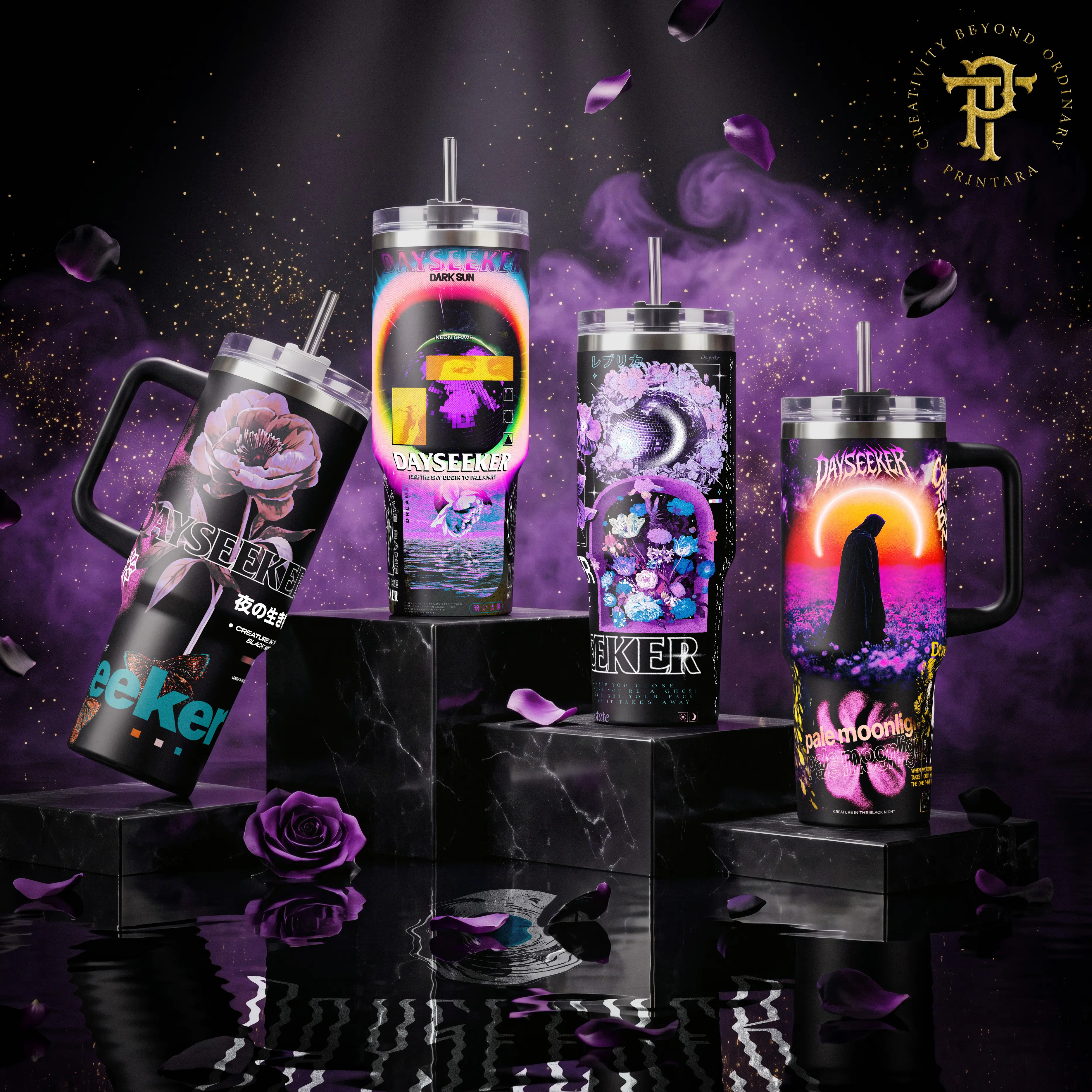 Day Seeker Dark Sun Pale Moonlight Creature In The Black Night Album 40oz 20 oz Tumbler Stainless Steel Vacuum Insulated Post Hardcore Band Merch Aesthetic Design Gift for Music Lovers