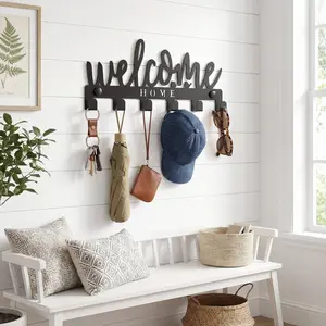 Welcome Home Wall Mounted Key Hook Rack,  Modern Style Metal Keychain Holder, Easy Install Coat Hooks, Home Organizer Hook for Entryway,Living room,Bedroom,Bathroom, Kitchen,Office,  Home Decor, Shelves