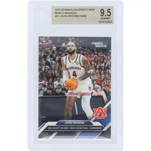 Johni Broome Auburn University 2025 Bowman University Now March Madness #12 BGS Authenticated 9.5 Card